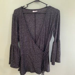 Knit Bell-Sleeve Wrap Sweater